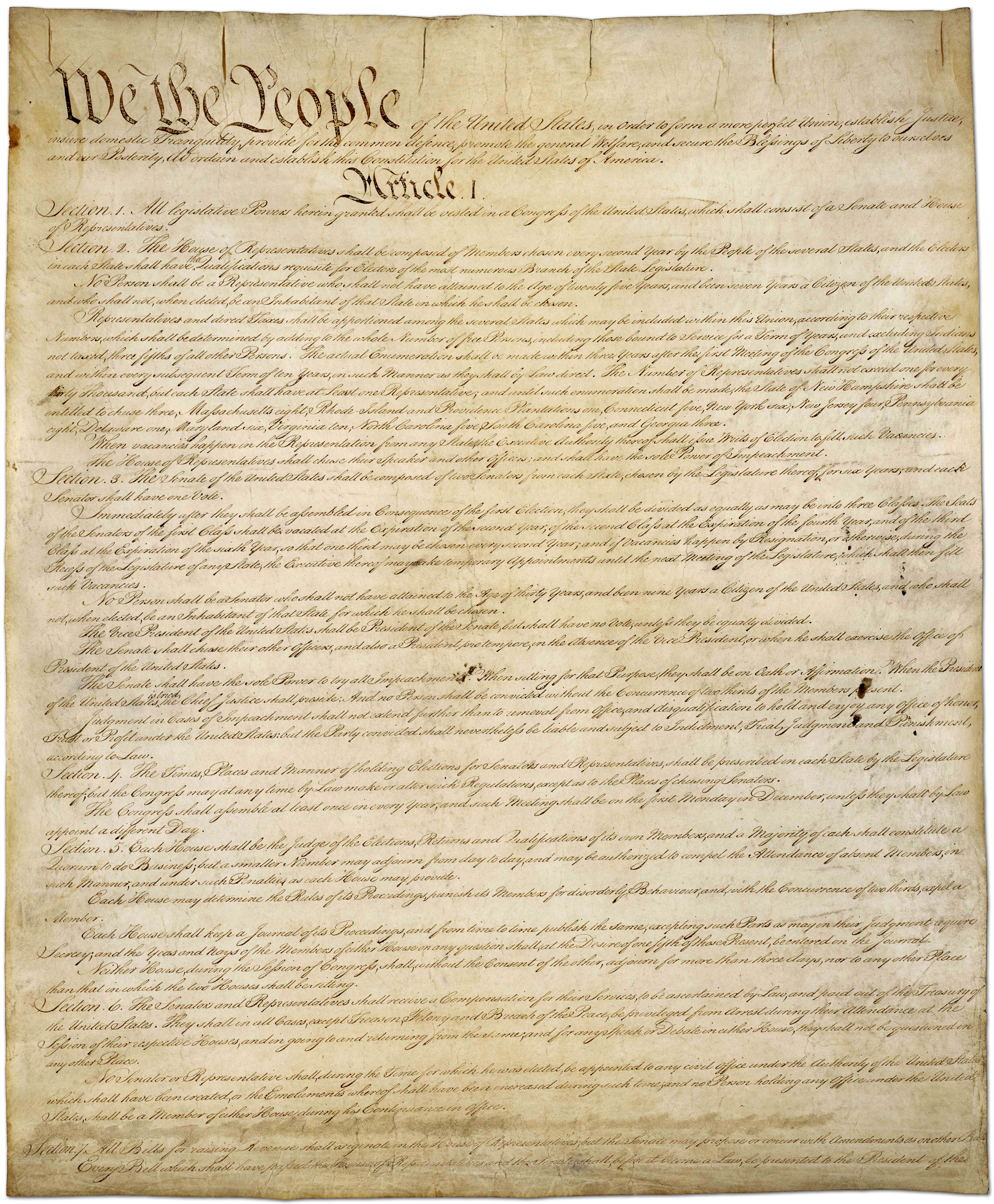 THE CONSTITUTION OF THE UNITED STATES Complete Full Text High-Resolution  Images from the National Archive